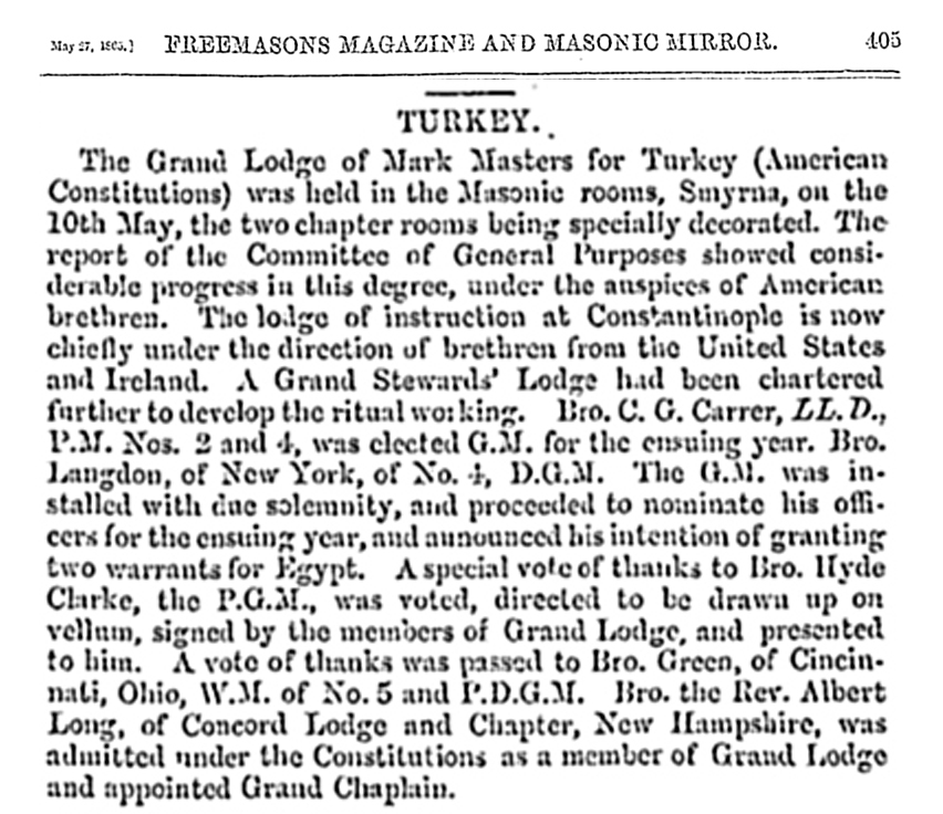 The Grand Lodge of Mark Master Masons for Turkey